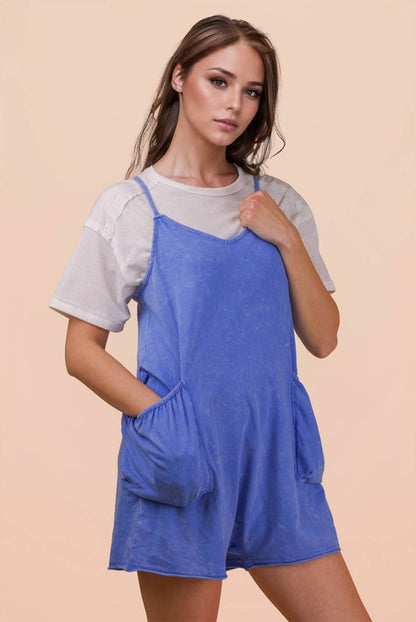 Mineral Washed Sleeveless Casual Knit Romper