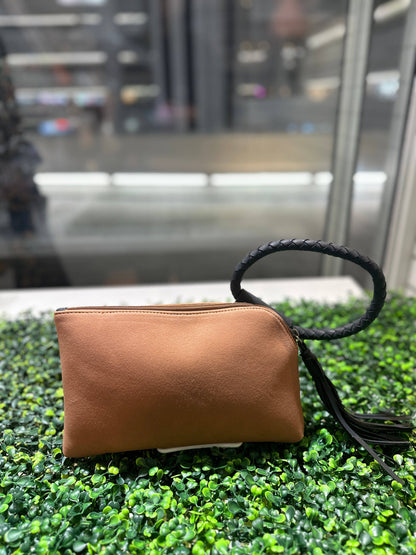 Faux Suede Cuff Handle Tassel Wristlet/Clutch
