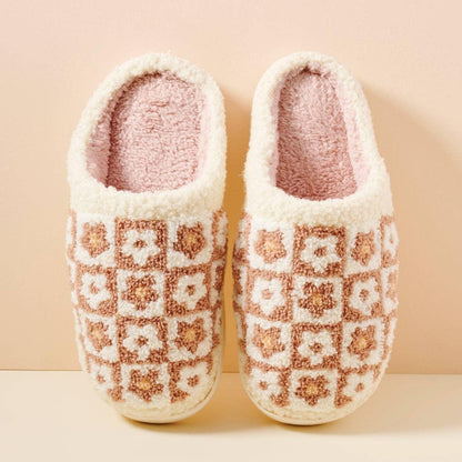 Flower Checker Fuzzy Fleece Soft Slipper - Southern Sassy Boutique