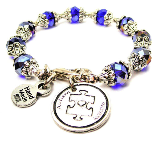 Autism Awareness Capped Crystal Bracelet - Southern Sassy Boutique