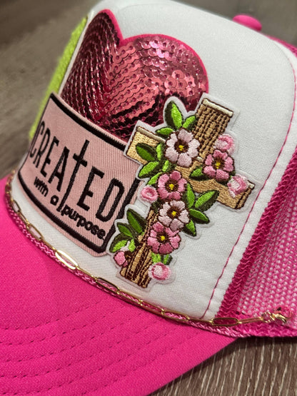 Created with a Purpose Christian Faith Trucker Hat - Southern Sassy Boutique