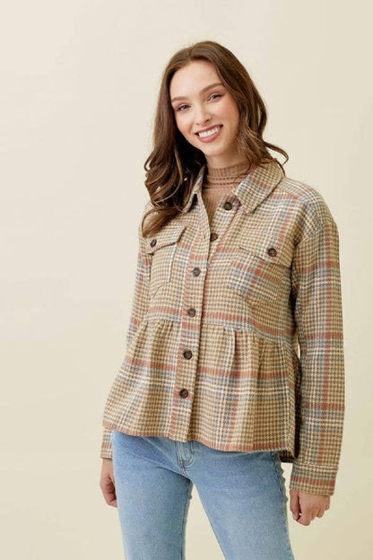 Peplum Plaid Shacket - Southern Sassy Boutique