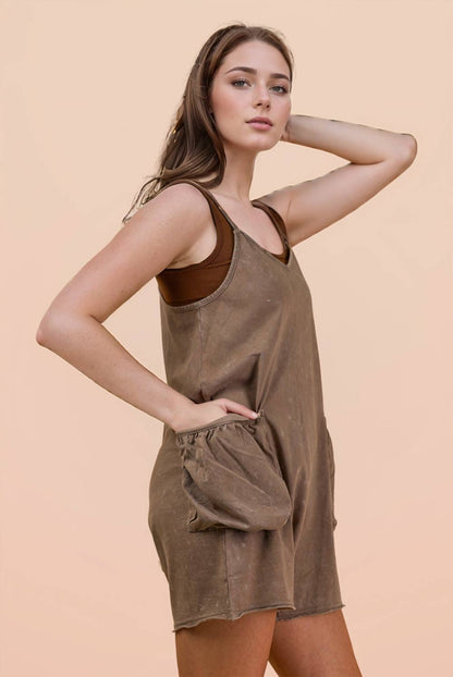Mineral Washed Sleeveless Casual Knit Romper