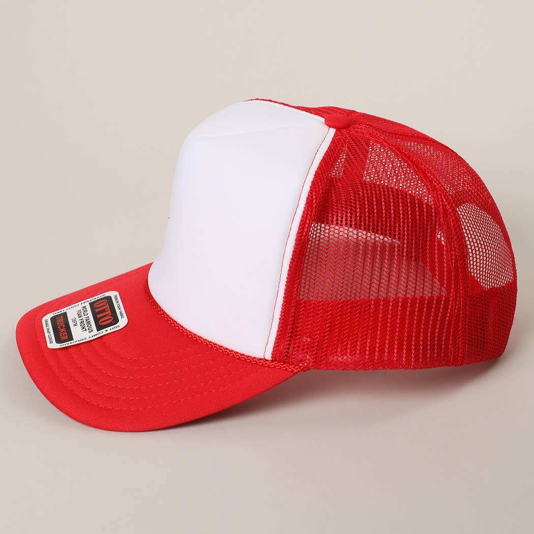 Two-Tone Mesh Back High Crown Foam Trucker Hat - Southern Sassy Boutique