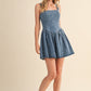 STAR PRINTED DENIM FLARED MINI DRESS