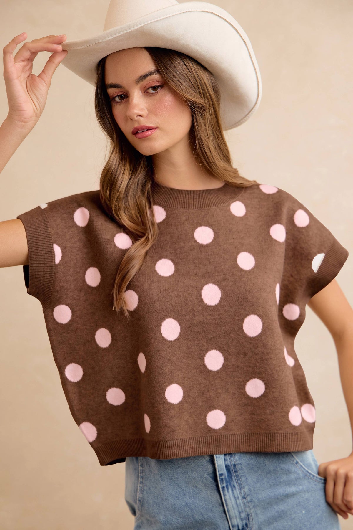 Polka Dot Knit Sleeveless Sweater