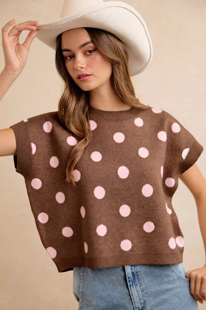 Polka Dot Knit Sleeveless Sweater