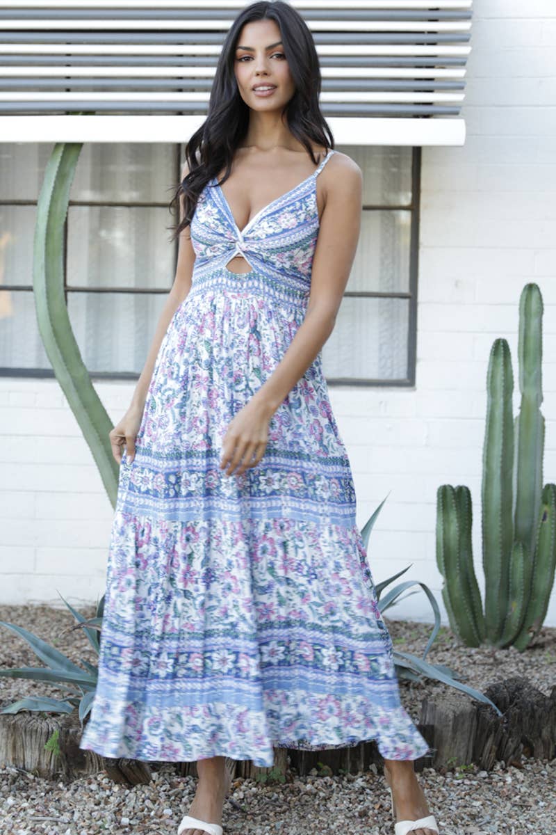V Neck Twist Front Cut out Maxi Dress