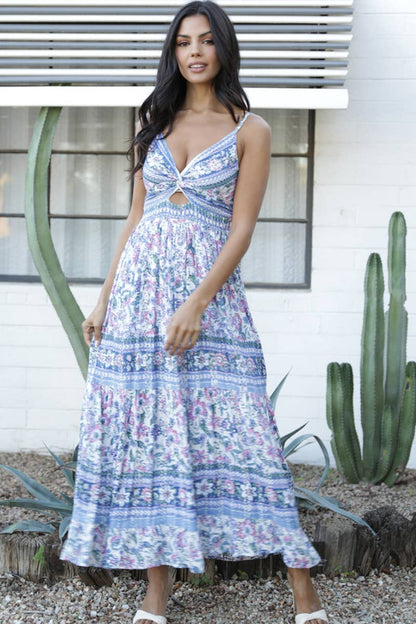 V Neck Twist Front Cut out Maxi Dress