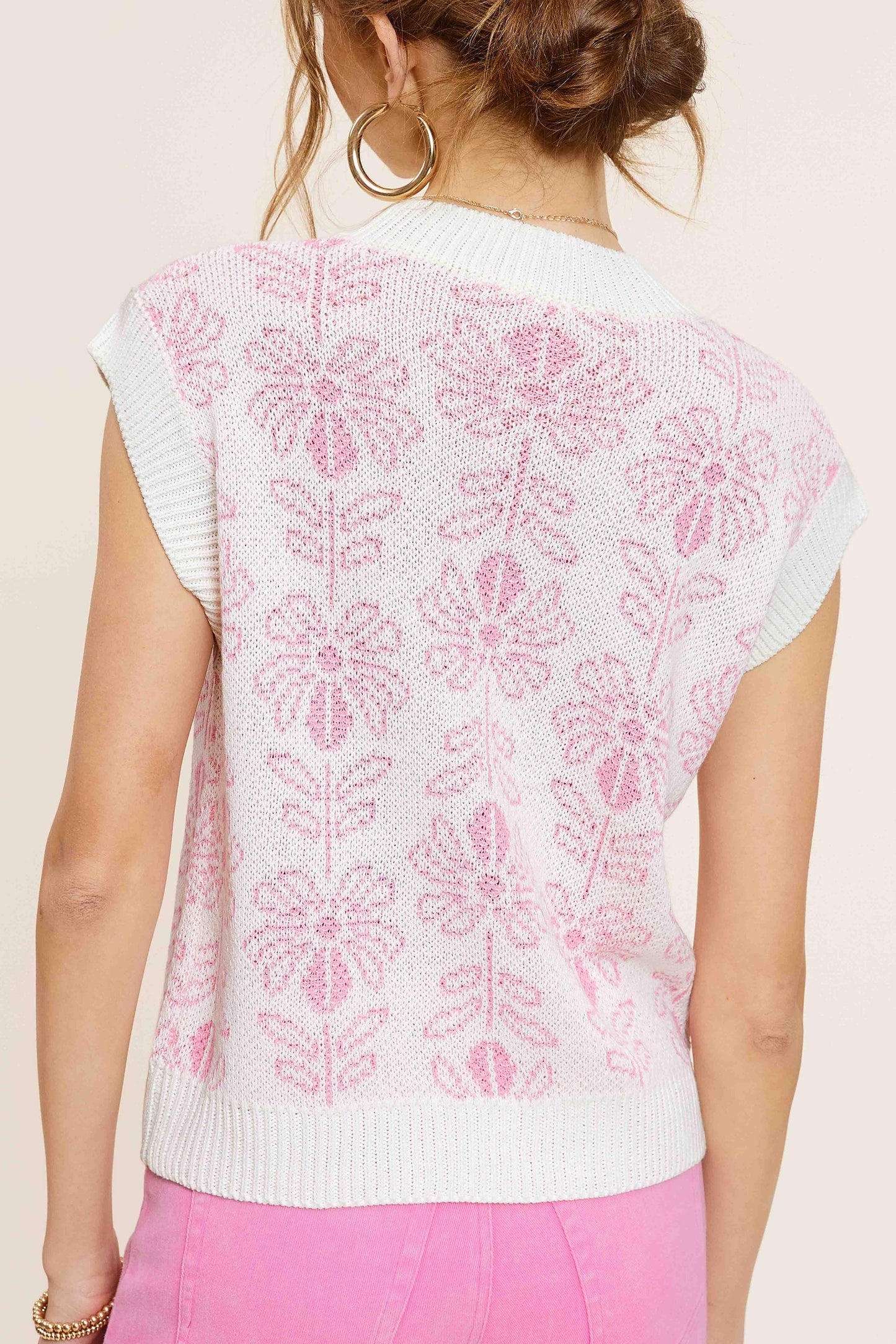 Floral Pattern Sleeveless Sweater Vest Top - Southern Sassy Boutique