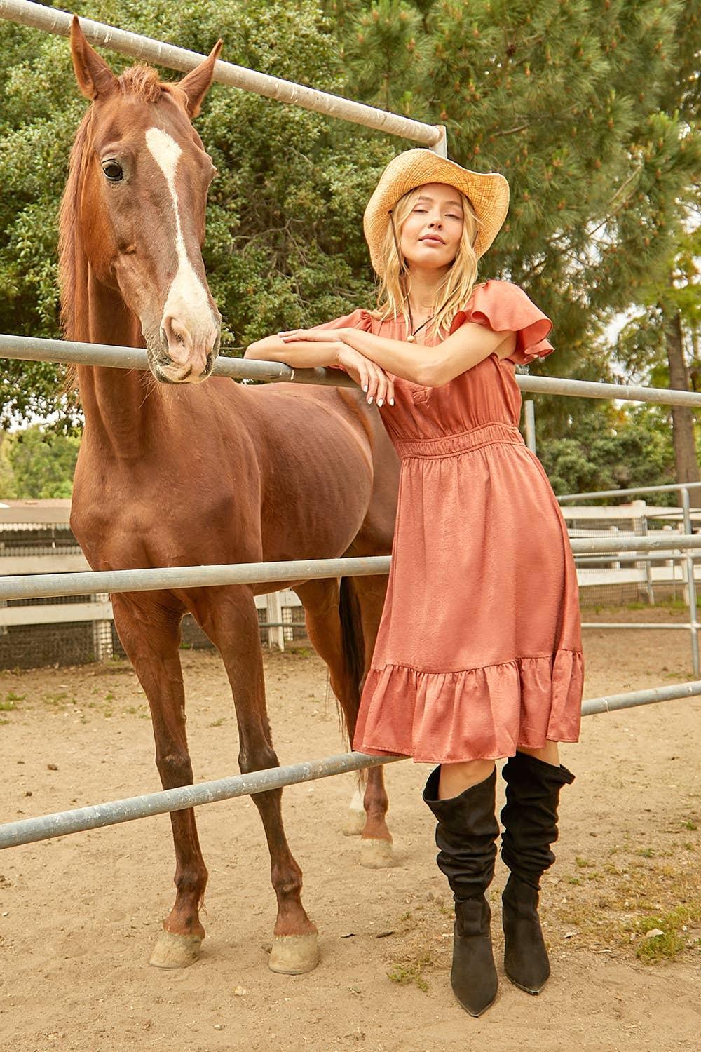 Crushed Satin Midi Dress - Southern Sassy Boutique