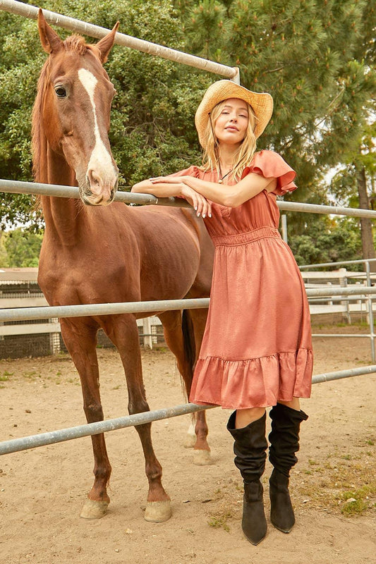 Crushed Satin Midi Dress - Southern Sassy Boutique