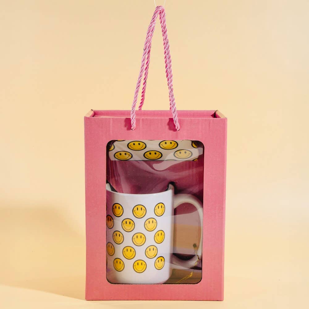 Smiley Faces 15 Oz Mug With Matching Coaster Gift Set