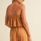 SUEDE PLEATED SLEEVELESS TOP AND SHORTS SET