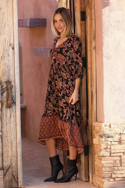 V NECK TWIST FRONT HALF SLEEVE MAXI DRESS W SLIT - Southern Sassy Boutique