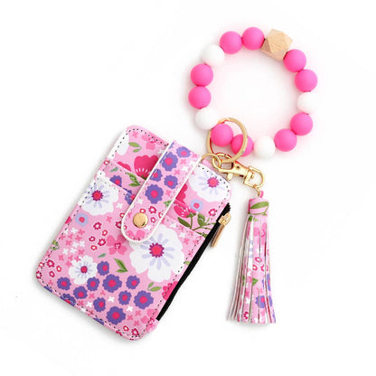 Bracelet Floral Print Card Slot Wallet Keychain