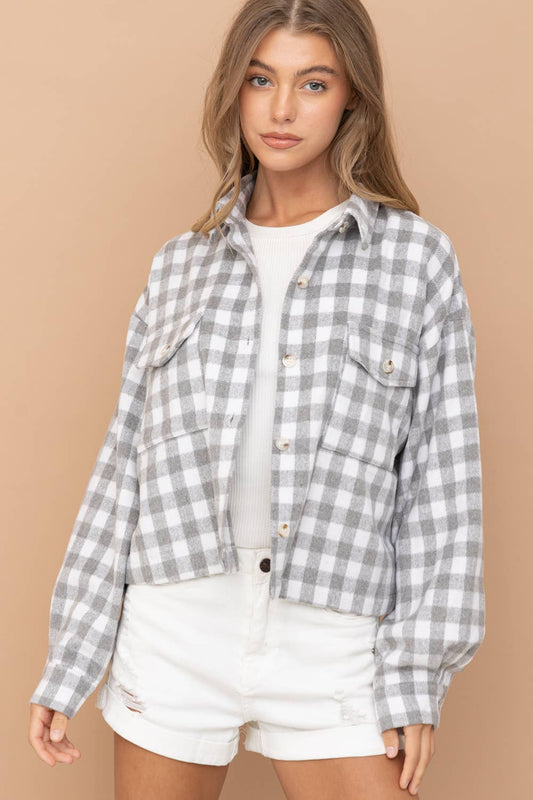 Yarn Dyed Brushed Crop Pocket Front Shirt Jacket