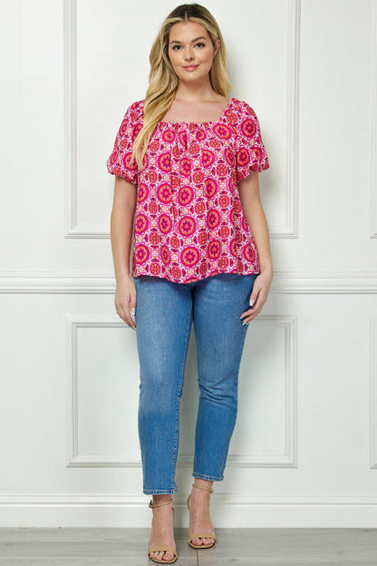 Curvy Bubble Sleeve Trapeze Blouse
