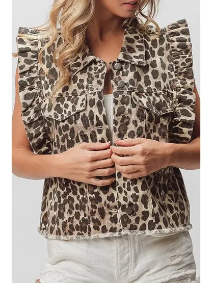 Short sleeve ruffle denim vest - Southern Sassy Boutique