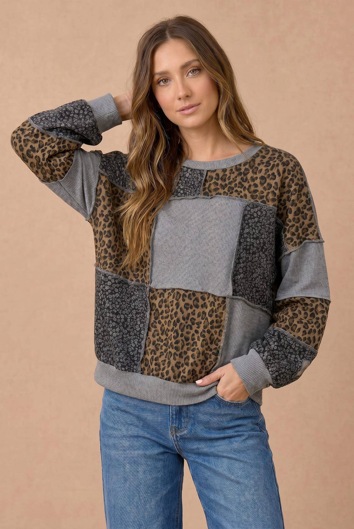 Mixed Print Patchwork Pullover Top