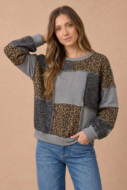 Mixed Print Patchwork Pullover Top