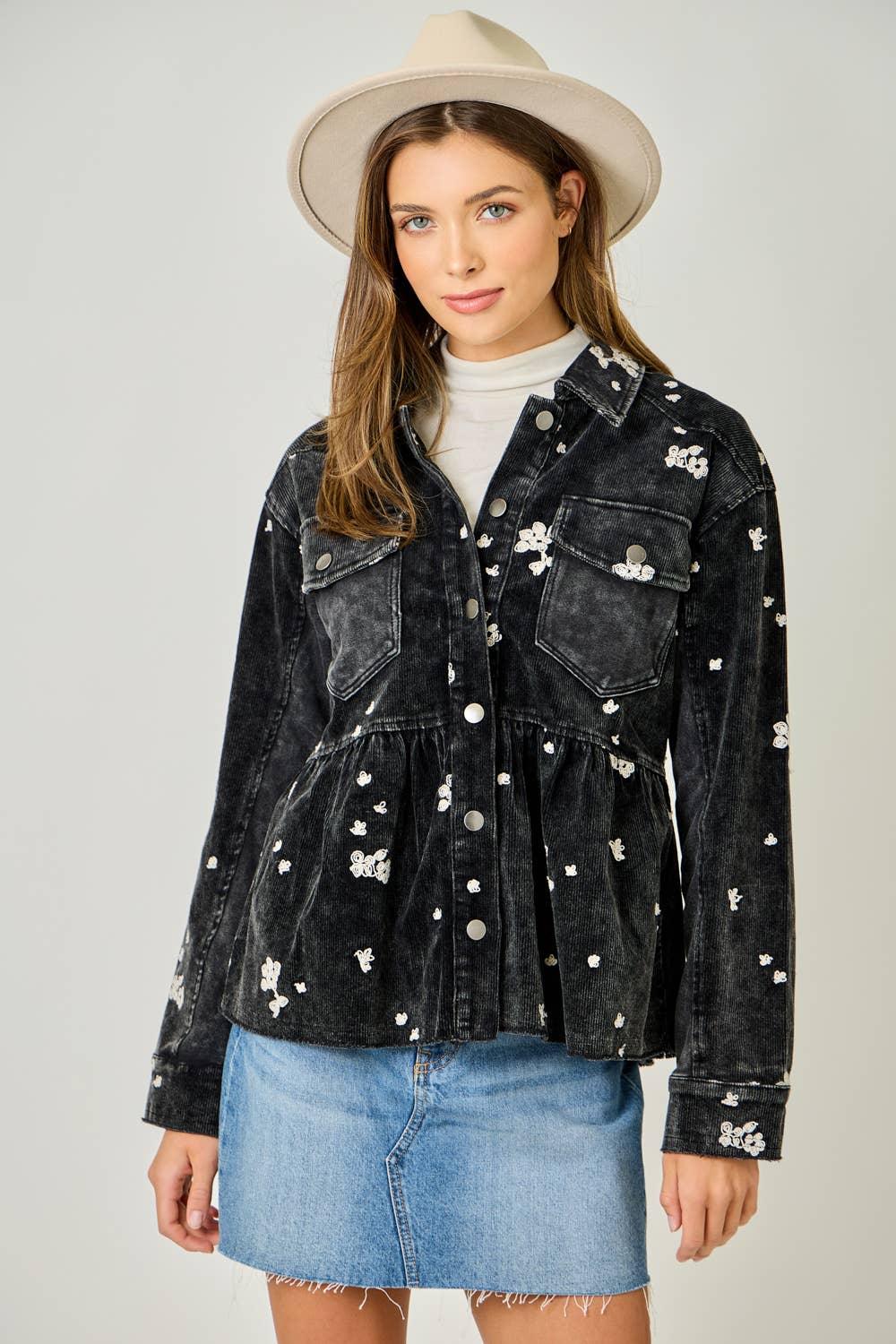 Washed Terry Mix Peplum Jacket - Southern Sassy Boutique