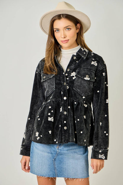 Washed Terry Mix Peplum Jacket - Southern Sassy Boutique