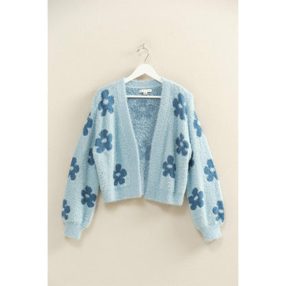 Floral Pattern Fuzzy Sweater Cardigan - Southern Sassy Boutique