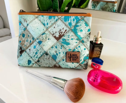Western Cowhide Makeup Bag Travel - Southern Sassy Boutique