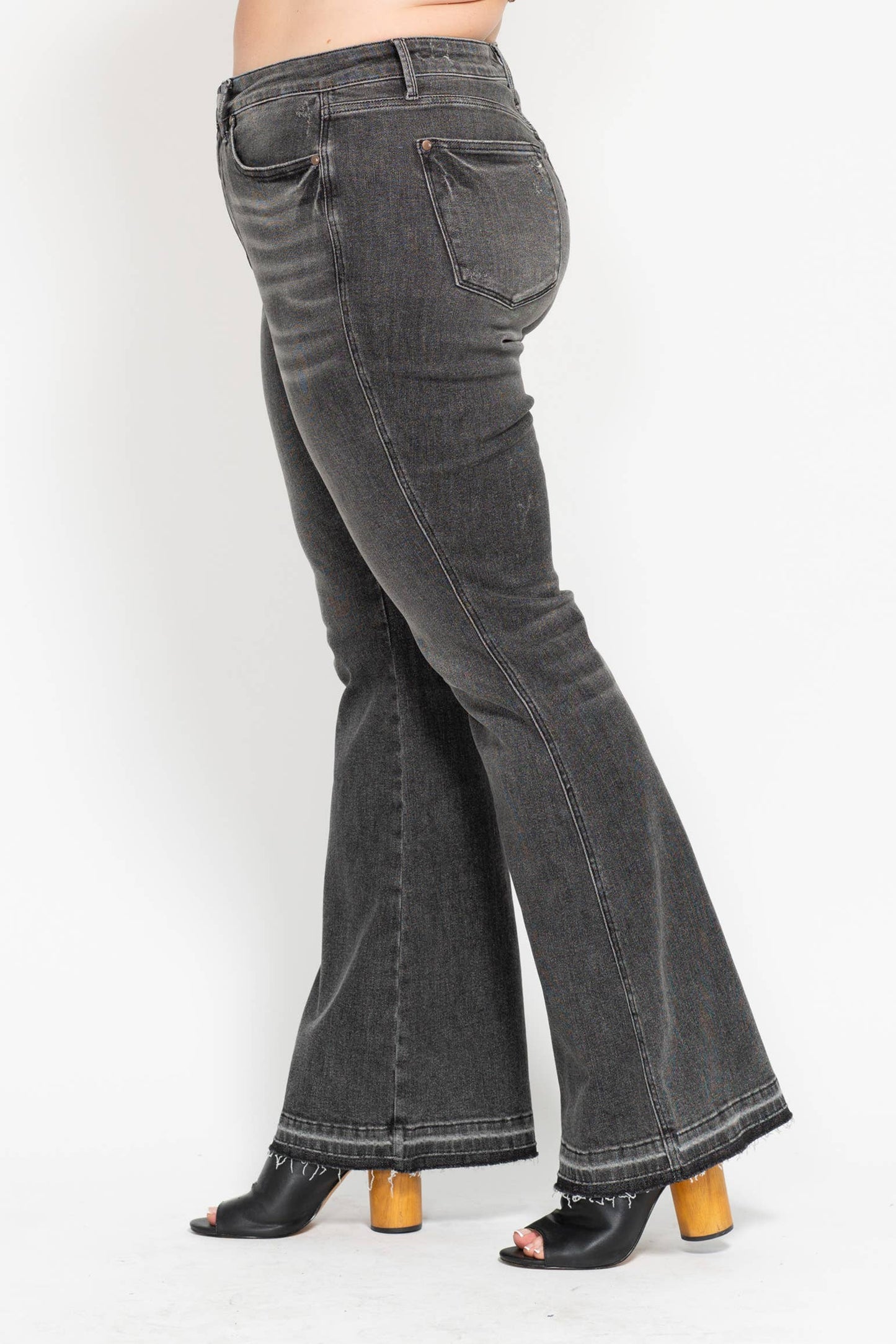 MR Tummy Control Washed Gray Release Hem Flare