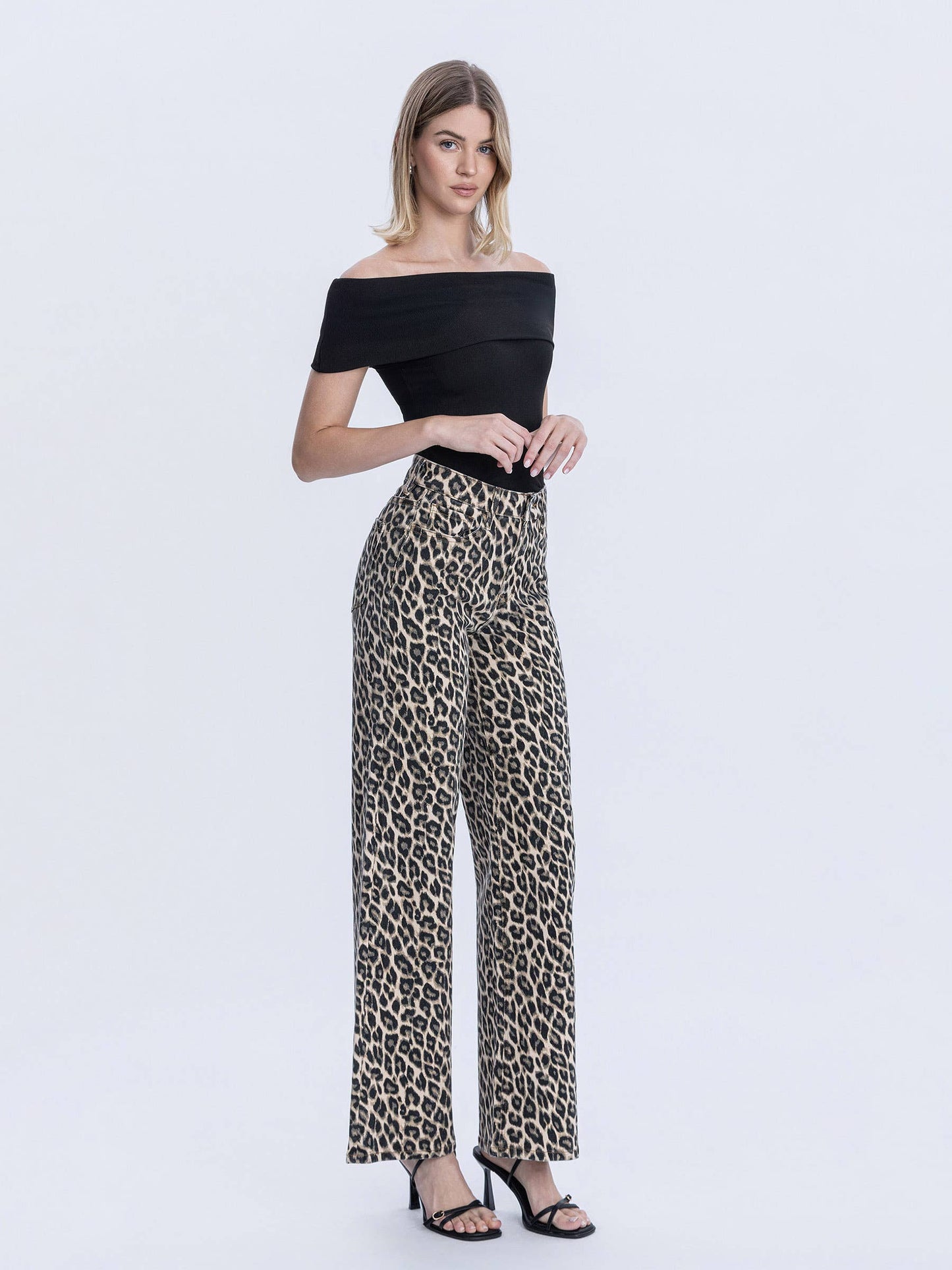 SUPER HIGH RISE LEOPARD PRINT WIDE LEG JEANS LV2000LPD