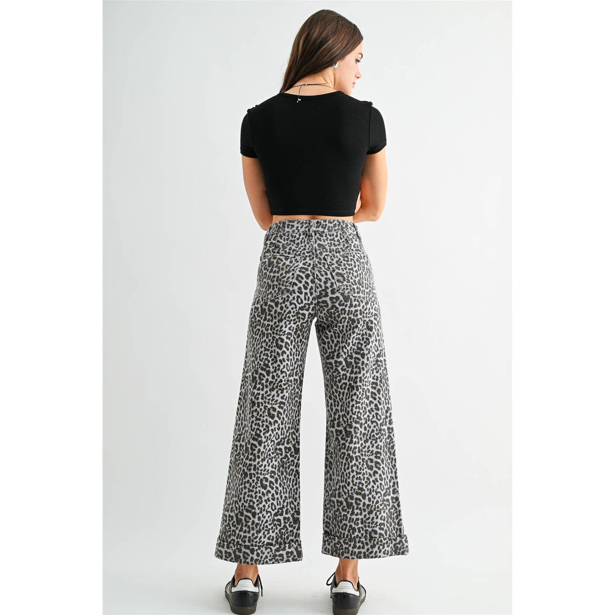High-Rise Wide Leg Leopard Cropped Jeans
