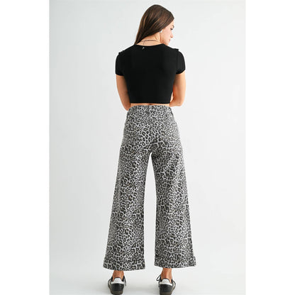 High-Rise Wide Leg Leopard Cropped Jeans