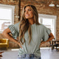 Ruffle Sleeve Textured Blouse