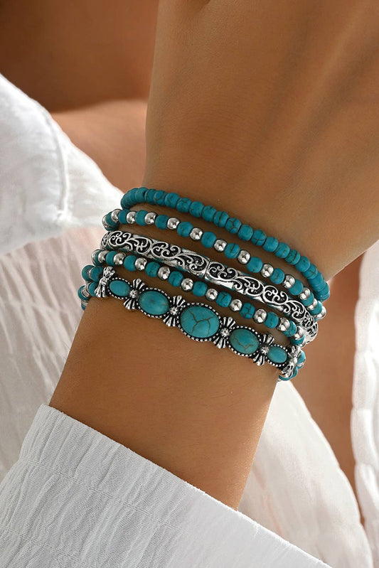 Western Turquoise Beading Layered Bracelet Set |