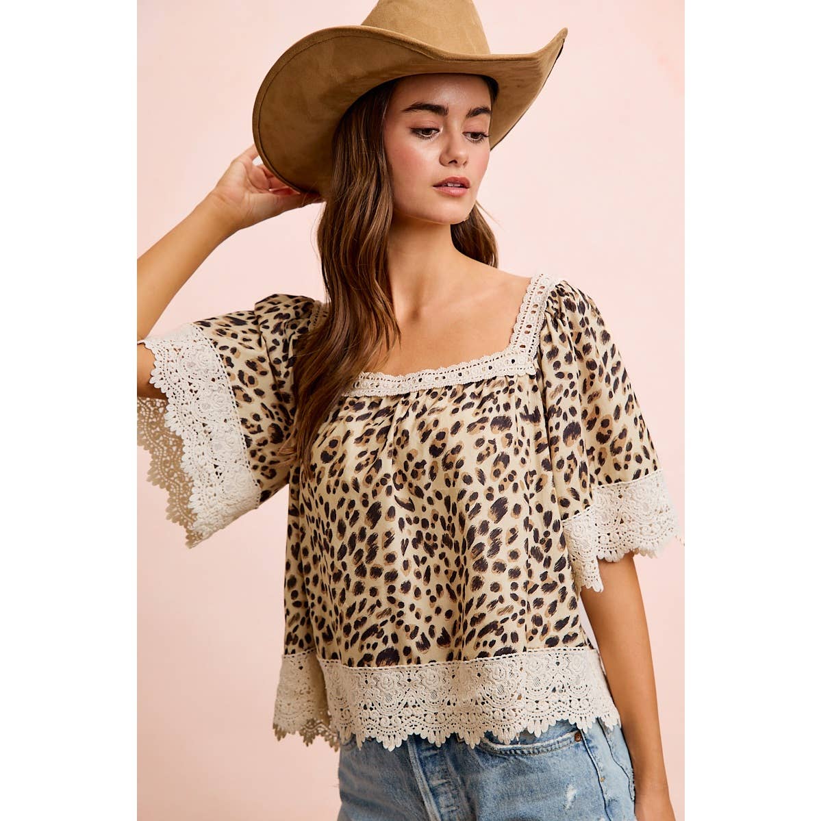 Leopard & Lace Square Neck Blouse