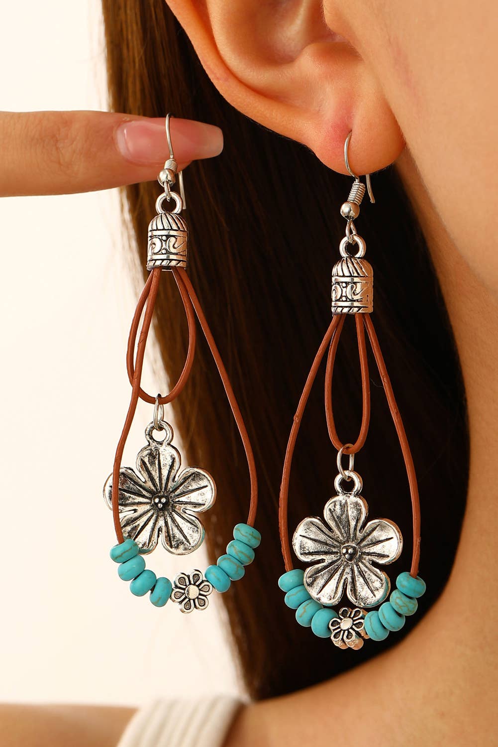 Western Fashion Flower Beaded Hook Drop Earrings