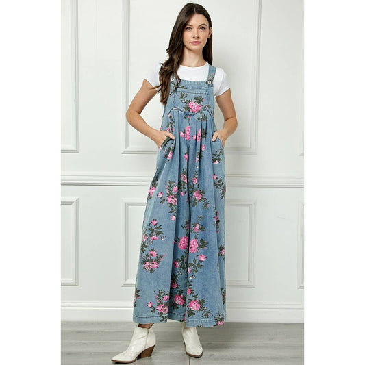 Painted Floral Sleeveless Jumpsuit