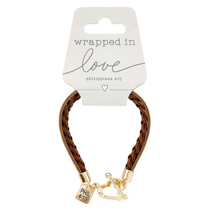 Wrapped In Love Philippians 4:13 - Brown Braided Bracelet