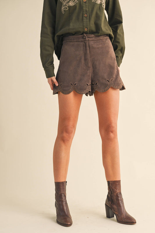 IP1396-A SUEDE EYELET SHORT PANTS - Southern Sassy Boutique