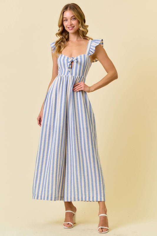 Stripe Cotton Gauze Wide Leg Jumpsuit