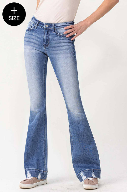 PLUS SIZE MID RISE TROUSER HEM FLARE JEANS - Southern Sassy Boutique