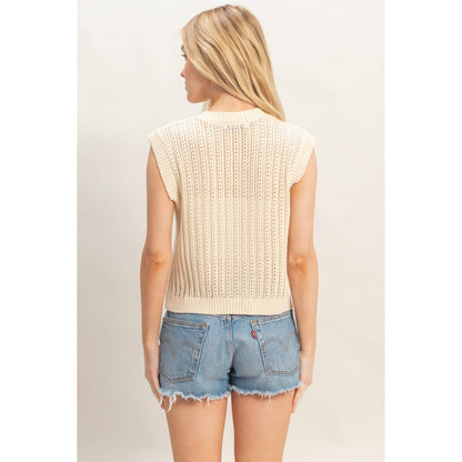 Sleeveless Ribbed Button Sweater