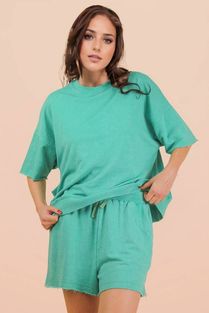 PLUS SIZE Mineral Washed Knit Casual Top & Shorts