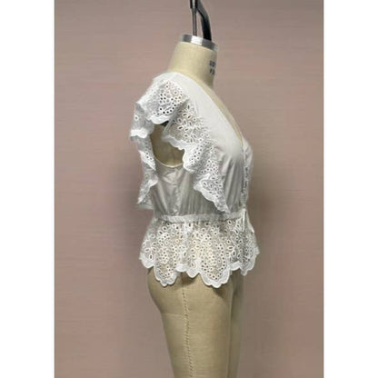 Curvy Eyelet Peplum Top