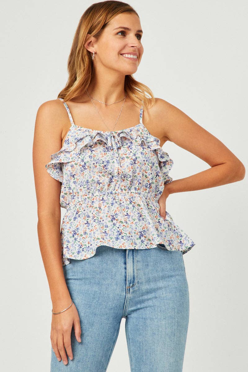 Floral Layer Ruffled Tie Front Cami