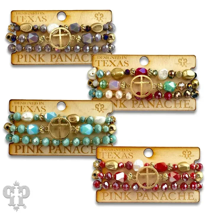 Cross feature crystal bracelet set - Southern Sassy Boutique