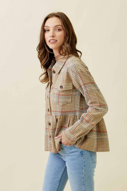 Peplum Plaid Shacket - Southern Sassy Boutique