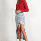 High Rise Distressed Denim Maxi Skirt