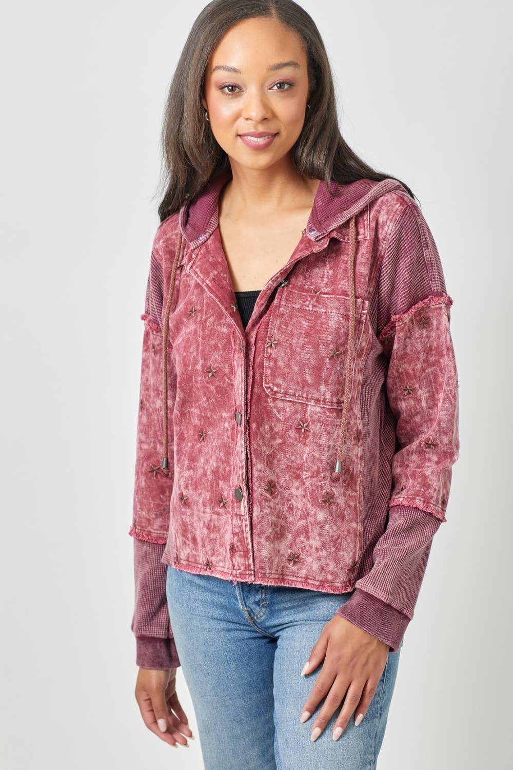 Star Embroidery Washed Jacket - Southern Sassy Boutique